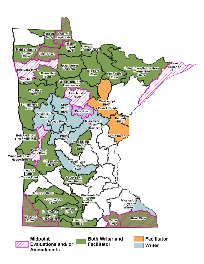 Map of Minnesota showing HEI's experience with one watershed, one plan. 