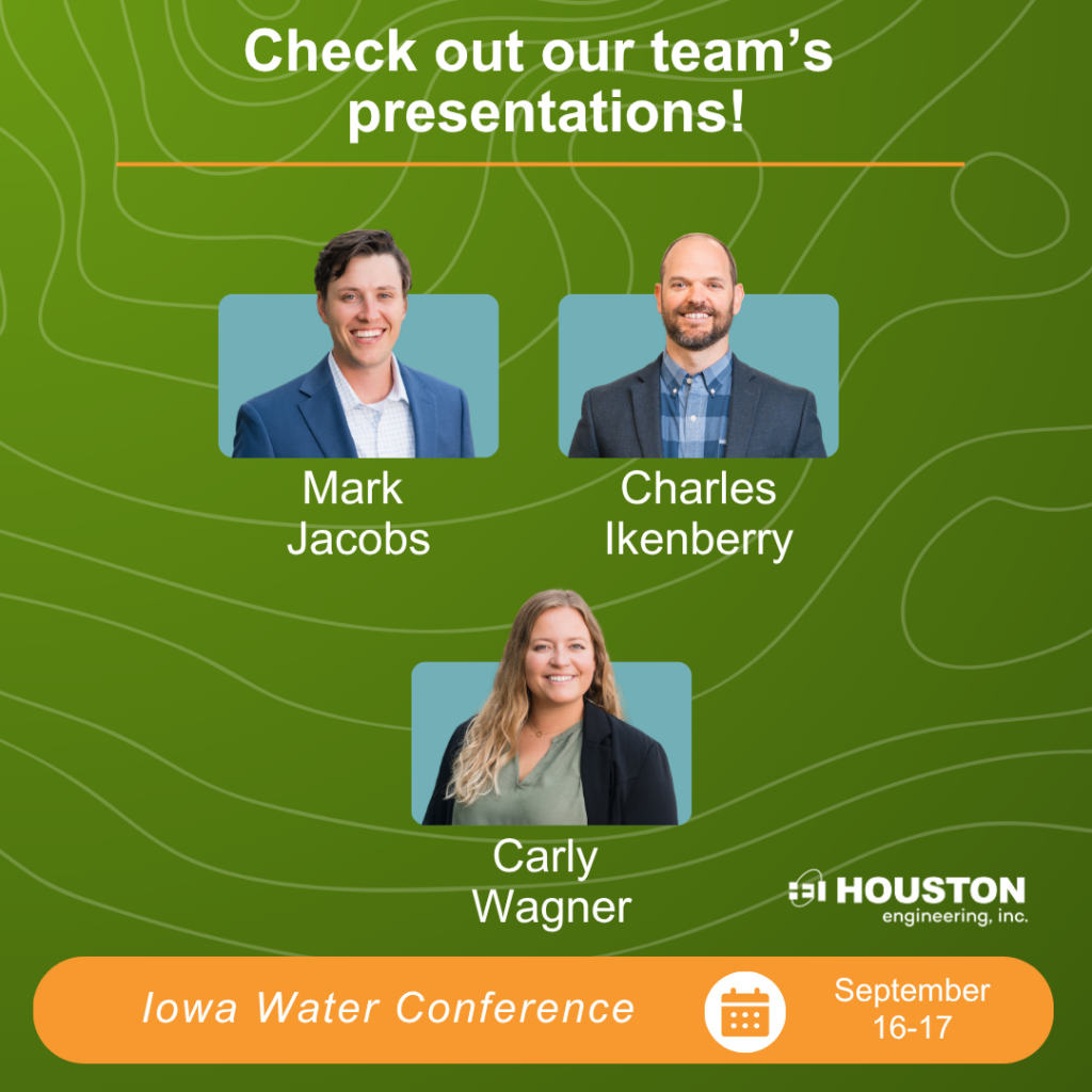 Graphic showcasing HEI's presenters at the Iowa Water Conference